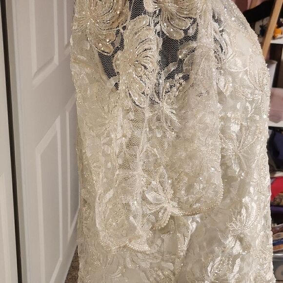 Two piece vintage wedding mother of the bride,  formal, fancy gown, dress white - Picture 4 of 13